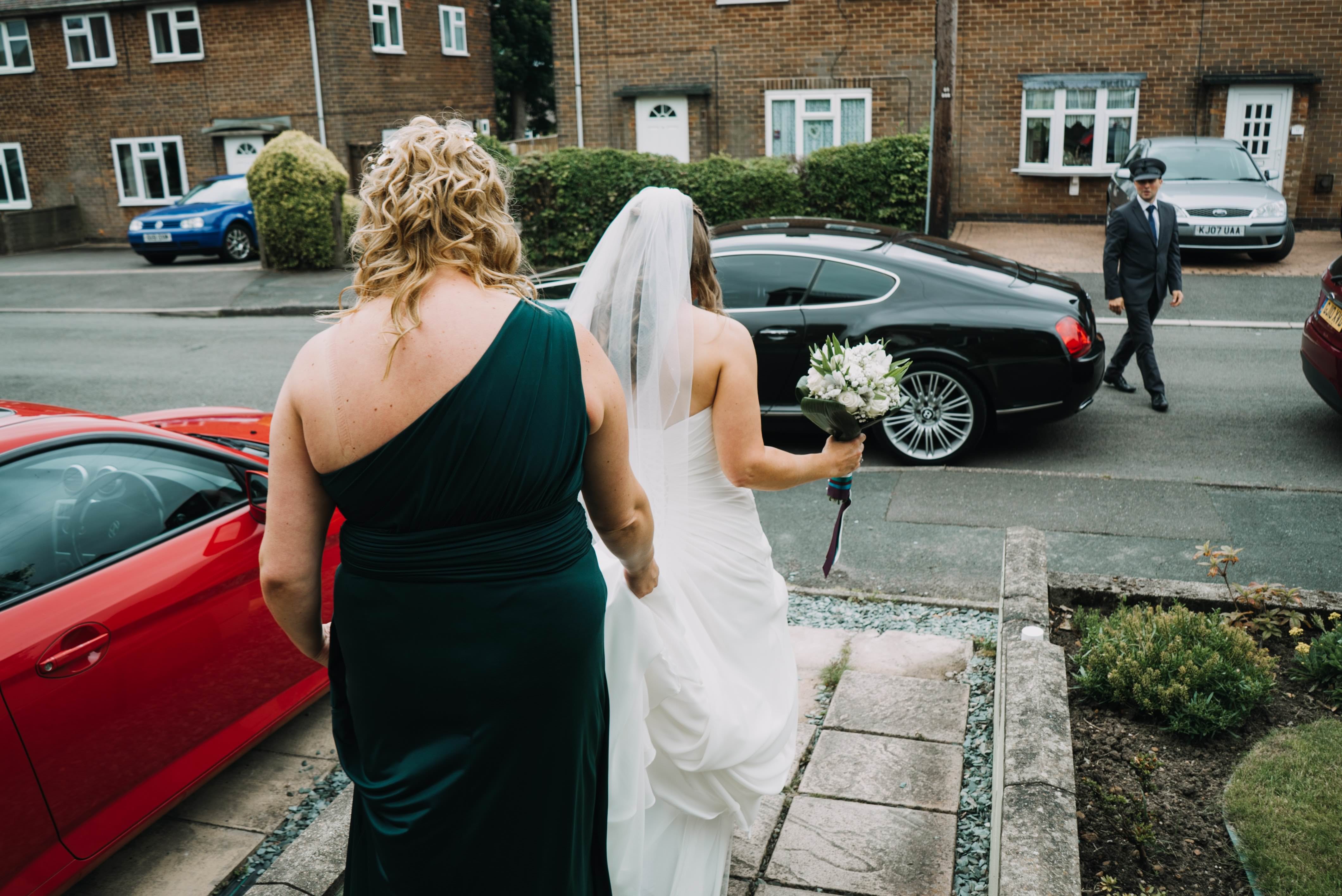 bride heading to car