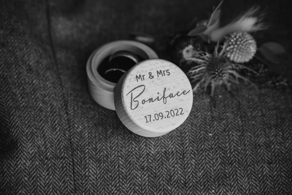 Wedding favour tag engraved with Mr and Mrs Boniface 2022