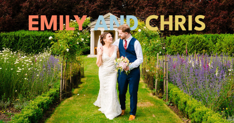 emily chris walking in gardens at tickton grange