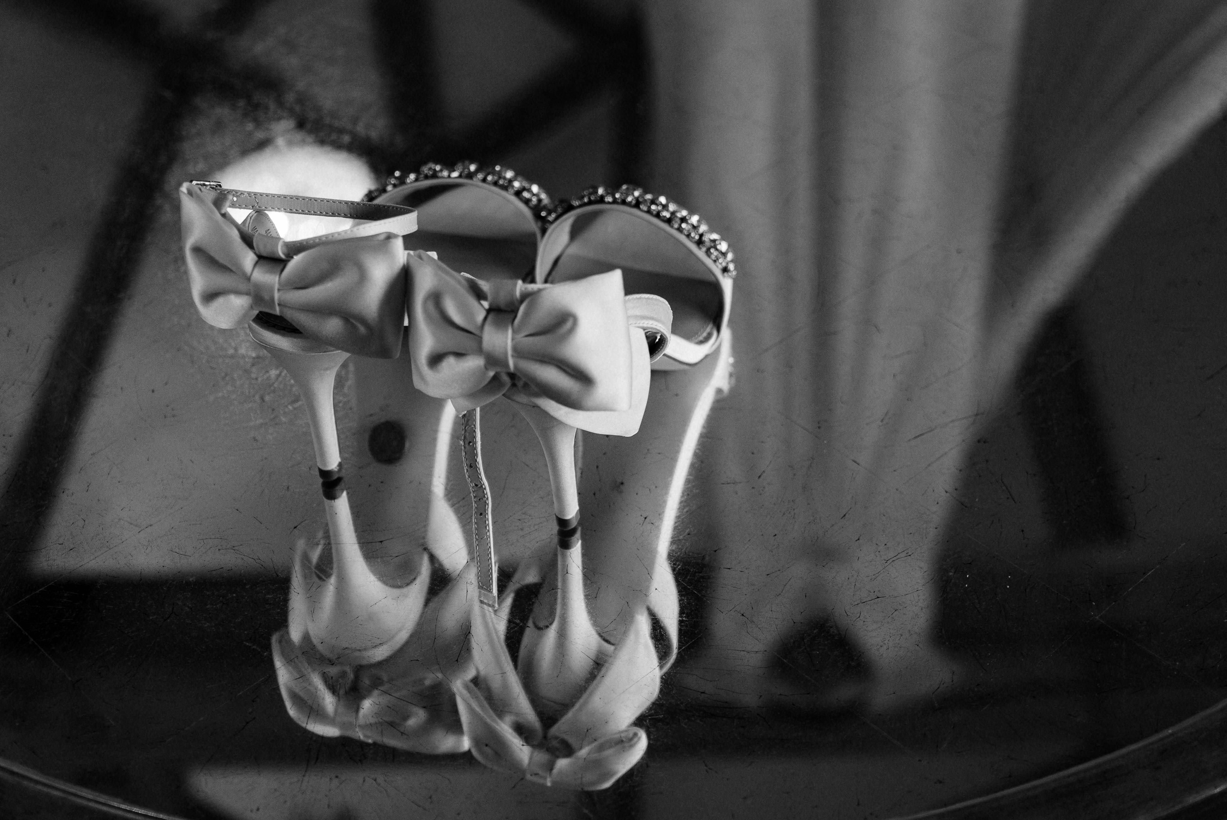 Bridal shoes on Mirror table