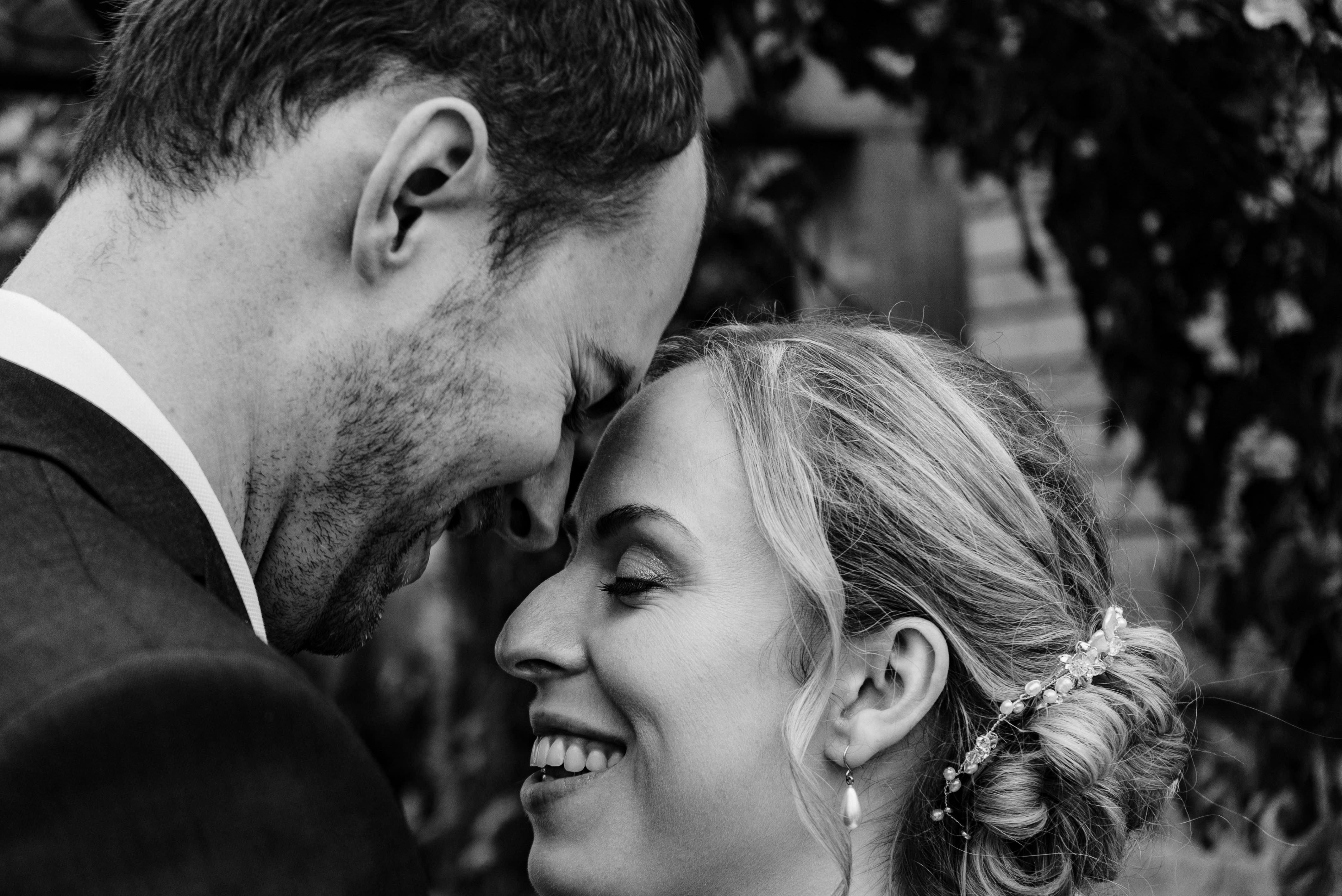 Bride and Groom Touching Heads