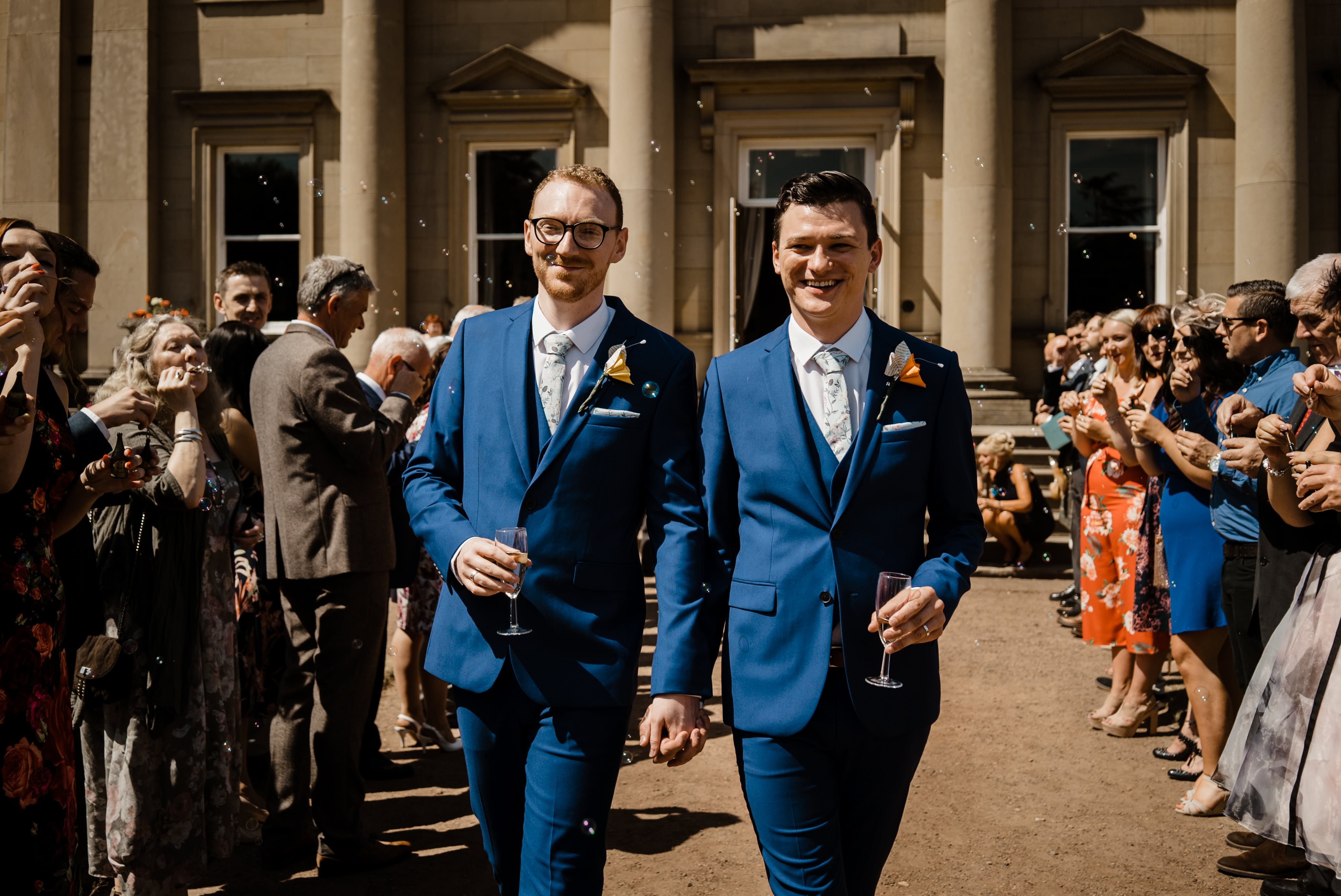 groom and groom bubble blow