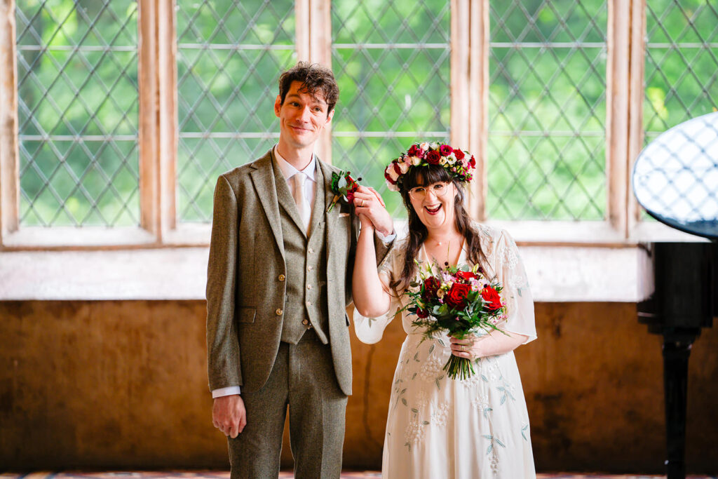 Candid moment of bride and groom just after the ceremony