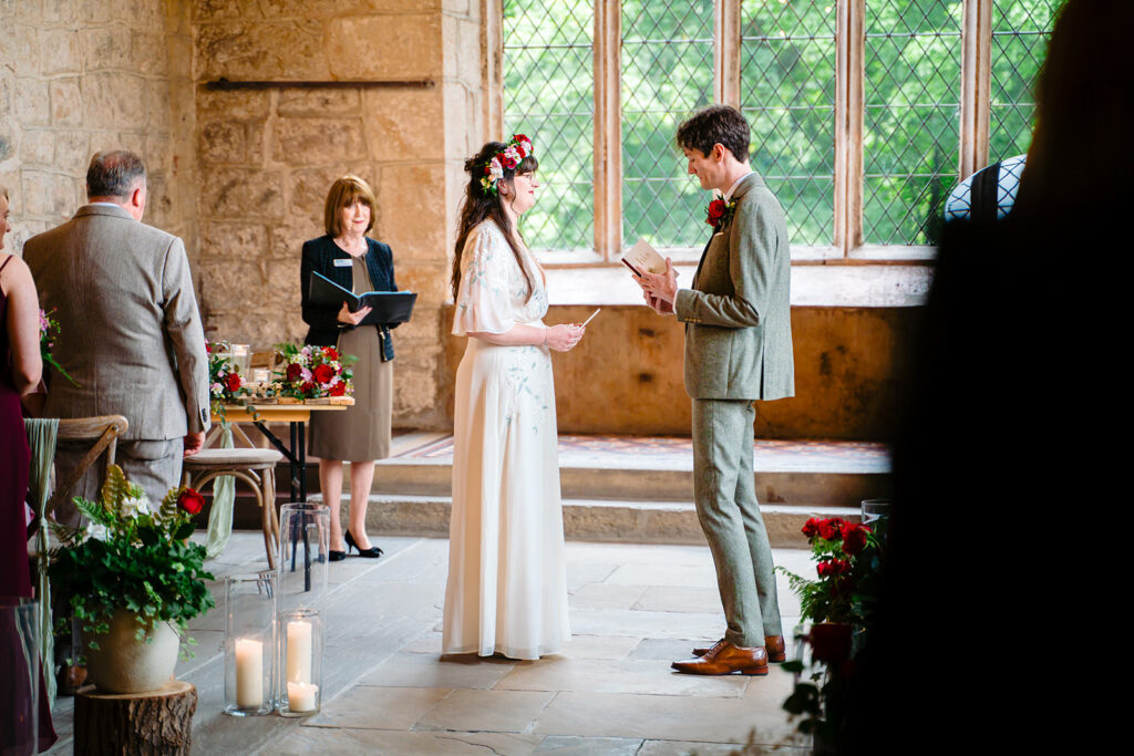 Couple exchanging vows during their Priests House wedding