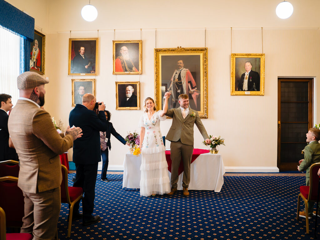 Interiror of the West Room at Leeds Civic Hall set up for a wedding ceremony